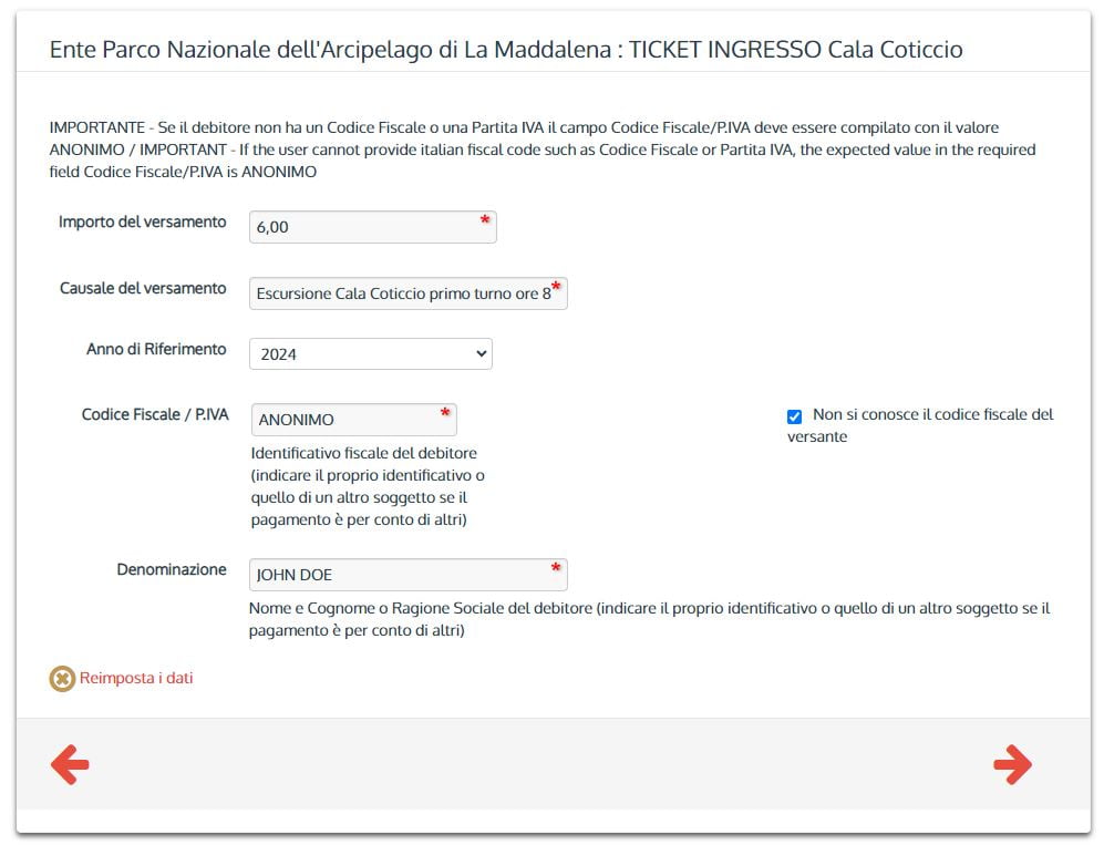Reservierung Cala Coticcio